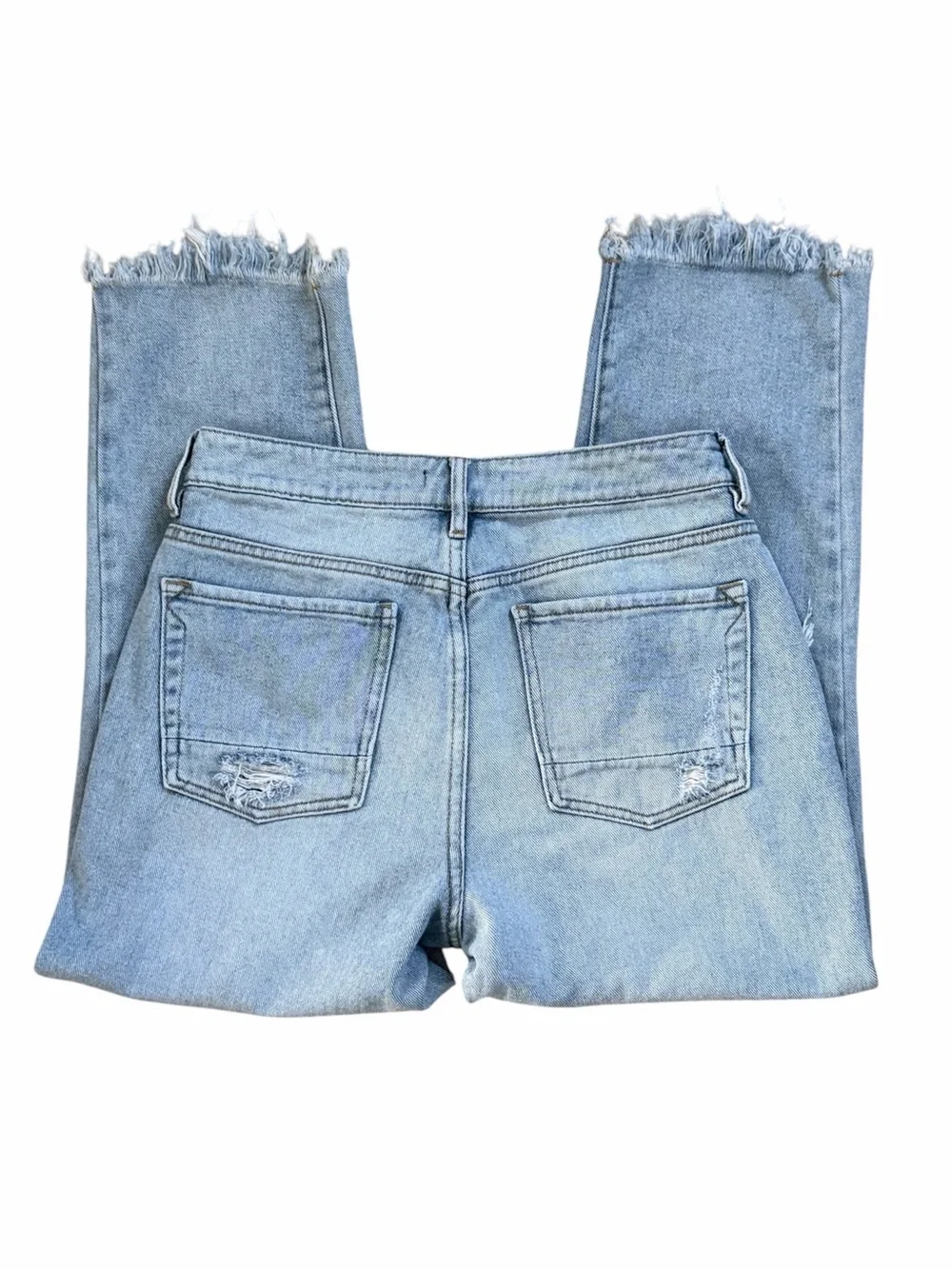 Kendall & Kylie Distressed High Rise Frayed Hem Straight Leg Crop Jeans Size 27